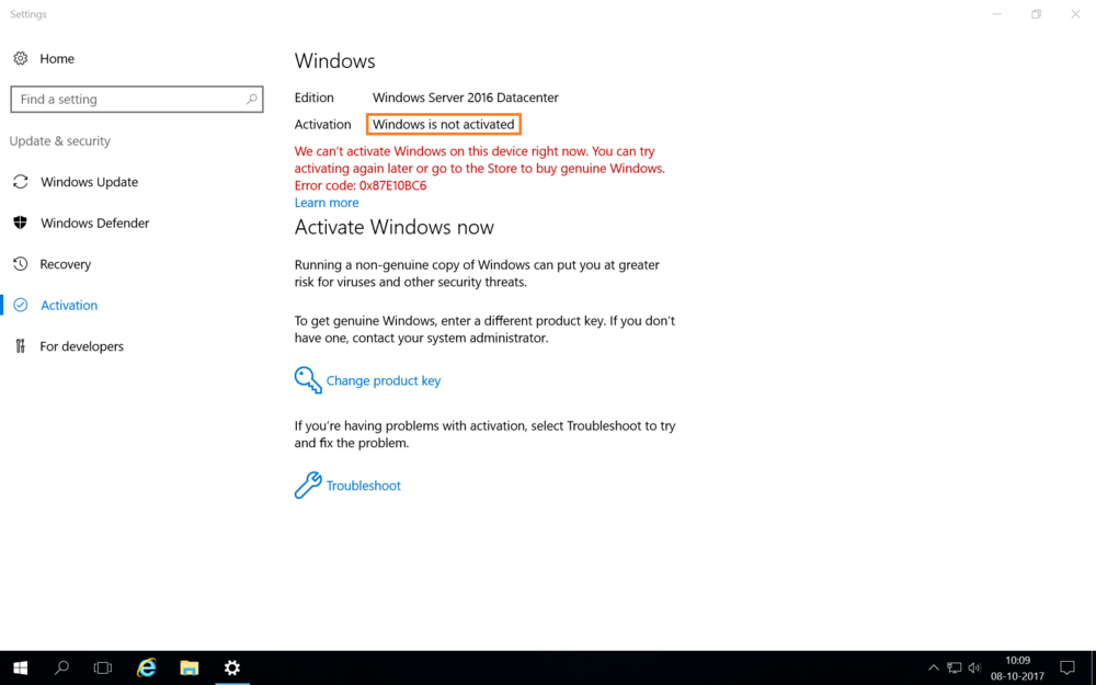 windows server 2016 activation issue